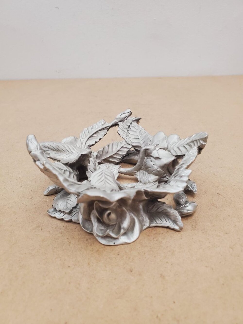 Seagull Pewter Floral Art Nouveau Candle Holder Base 4.5" Diameter Signed Zinn